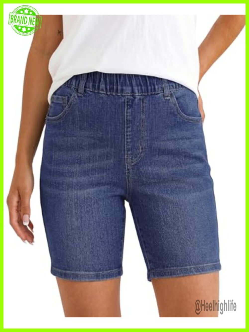 Pull On Elastic Waist Jean Shorts 7'' Inseam Stretchy Denim Women Casual Summer